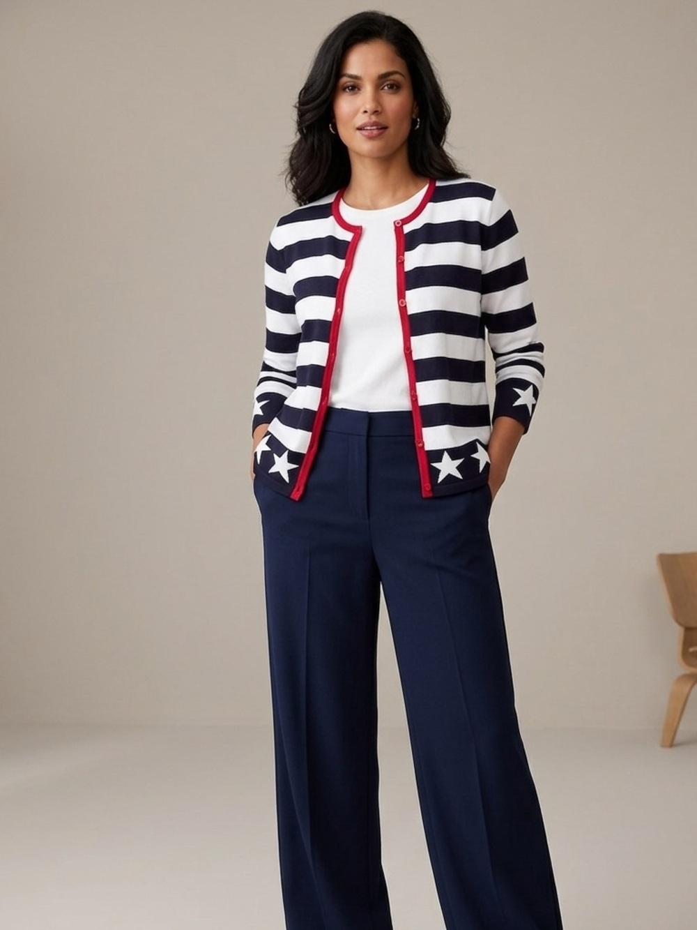 Talbots vintage patriotic stars and stripes cardigan sweater - Picture 9 of 9